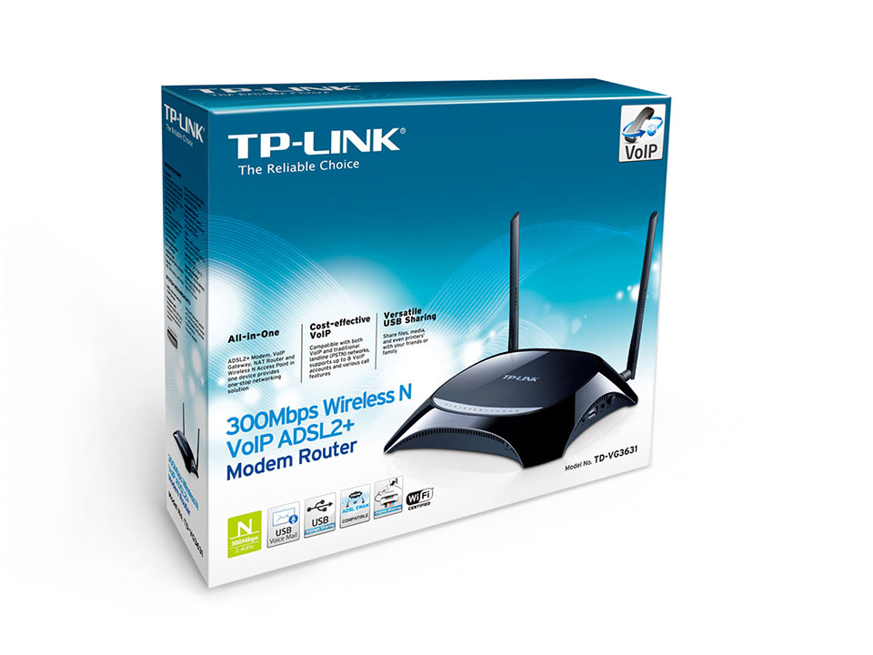 TP-Link TD-VG3631 - Módem-Router ADSL2+ Inalámbrico N a 300Mbps y VoIP - Reacondicionado