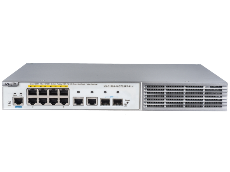 Ruijie XS-S1960-10GT2SFP-P-H - Switch PoE+ gestionable L2+ de 8 puertos Gigabit y 2 puertos SFP. Cloud incluido.