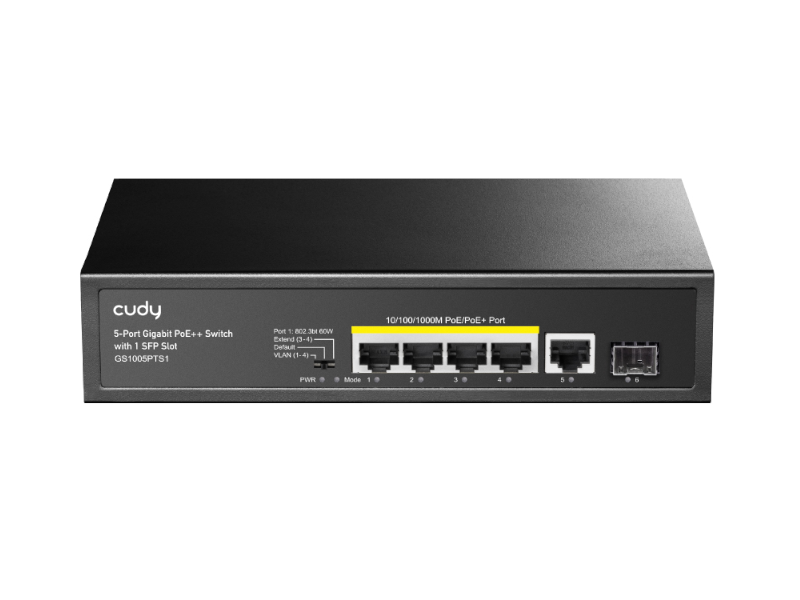 CUDY GS1005PTS1 - Switch Gigabit PoE+ de 5 puertos con 1 puerto SFP de 120 W