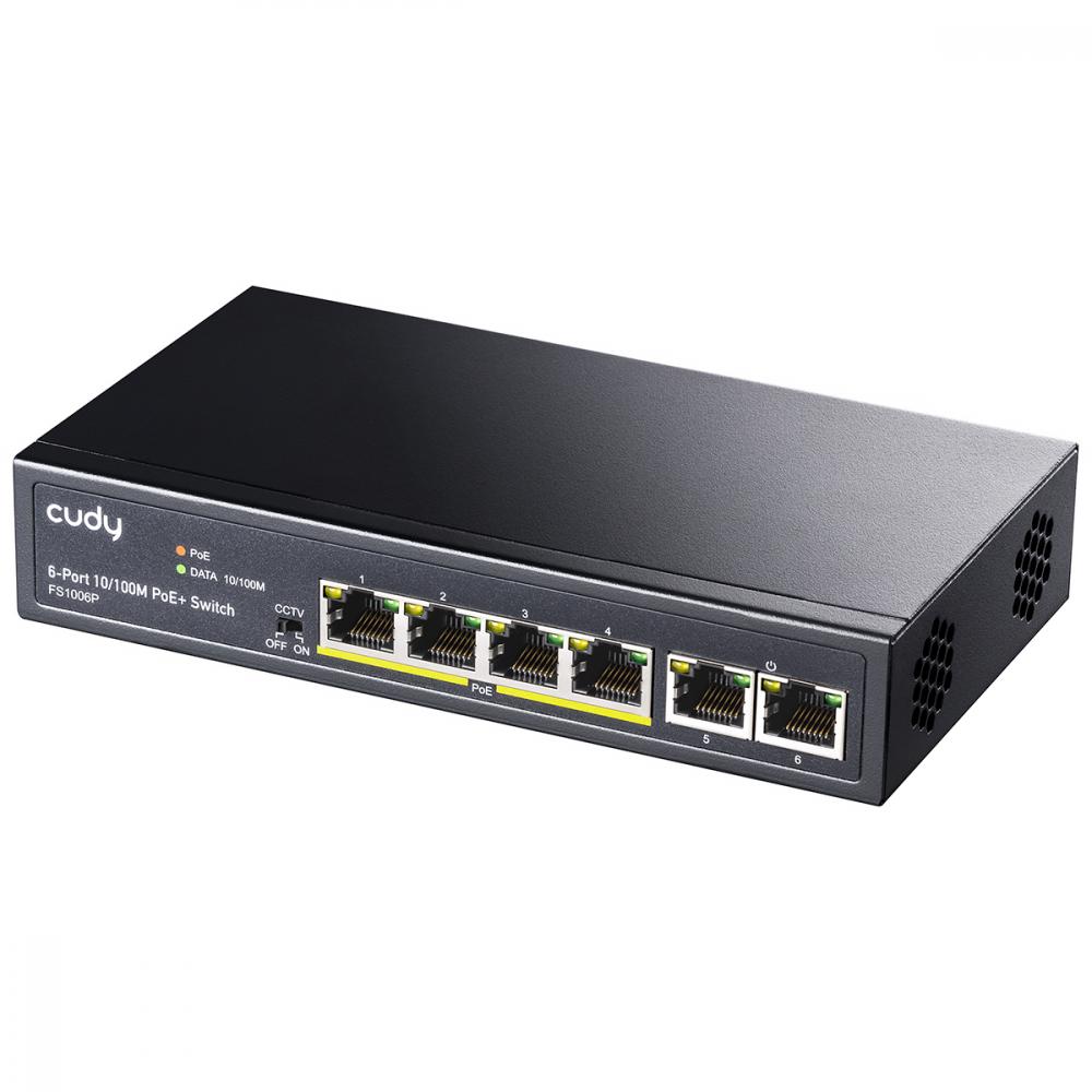 CUDY FS1006P - Switch PoE+ fast ethernet 4 puertos PoE+ 60W 2 puertos Uplink