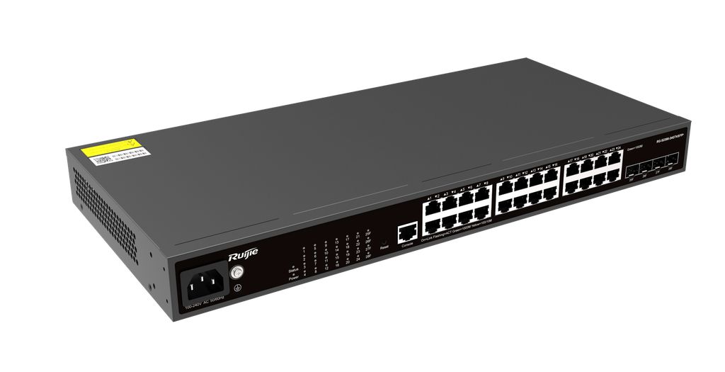 Ruijie RG-S2300-24GT4SFP Switch de 24 puertos 10/100/1000M, 4 puertos SFP de 1 GE, 1 puerto consola, 1 ranura de alimentación de CA, sin ventiladores